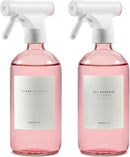 MaisoNovo Spray Bottle for Hair - 16.9 fl oz Pink x 2 with 16 Labels by GreenHaven Gardens
