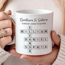 Family Forever Linked Together Custom Names Ceramic Mug, Crossword Puzzle Art, for Birthday, Anniversary or Special Occasions (Brothers & Sisters Forever Linked Together White Mug Ver 1) by TinyTreasures Baby Boutique