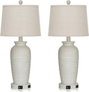 25" Farmhouse Jar Table Lamps Set of 2,Rustic Cream Pot Table Lamp for Bedroom, Living Room,3 Way Touch Control Rustic Bedside Lamps with USB A+C Ports & AC Outlet(LED Bulbs Included) by CozyNest Decor