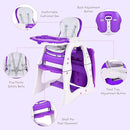 Costzon Baby High Chair, 3 in 1 Infant Table and Chair Set, Convertible Booster Seat with 3-Position Adjustable Feeding Tray, Adjustable Seat Back, 5-Point Harness (Purple) by TinyTreasures Baby Boutique