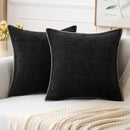 MIULEE Pack of 2 Couch Throw Pillow Covers 20x20 Inch Black Farmhouse Decorative Pillow Covers with Stitched Edge Soft Chenille Solid Dyed Spring Pillow Covers for Sofa Bed Living Room by CozyNest Decor