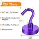 MIKEDE Magnetic Hooks, 40Lbs+ Heavy Duty Magnet Hooks for Cruise Cabins, Super Neodymium Hanging Hooks Strong Magnets with Hook for Fridge, Magnetic Hanger for Grill, Toolbox, Storage(Purple, 10 Pack) by CozyNest Decor