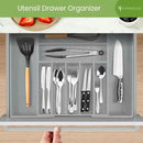Purawood Bamboo Drawer Organizer - Expandable Silverware Organizer & Utensil Organizer, Cutlery Tray with Dividers, 7-9 Slots - Premium Kitchen Drawer Organizer for Utensils & Flatware (Grey) by CozyNest Decor