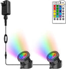 RGB Pond Lights with Timer, LED Underwater Submersible Colorful Landscape Spotlights, 98ft Remote Control IP68 Waterproof Fountain Lights for Fish Aquarium Tank Garden Yard Pool (Set of 2) by GreenHaven Gardens