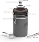 HAIOOU Airtight Coffee Canister Wood Grain [New Version], 22OZ Large Stainless Steel Coffee Bean Storage Container with Date Tracker, Measuring Scoop, CO2 Releasing Valves - Walnut and Gray by CozyNest Decor