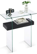 ivinta Glass Console Table with Storage, 31.5'' Modern Narrow Sofa Table for Small Space with Natural Wood Shelves for Living Room, Hallway, Foyer, Bedroom 5103 (Black) by CozyNest Decor