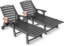 Lounge Chair Outdoor Set of 2, HDPE Chaise Lounge Outdoor with 6-Position & Wheels &Cup Holder, Pool Lounge Chair for Pool Poolside Deck Backyard Patio, Grey by GreenHaven Gardens