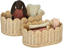 BEBE BASK Premium Scalloped Basket Set Of 2 - Scallop Basket - 16 x 10 x 7 Inch - Hand-Woven Elegant Wicker With Scalloped Edge - Nursery Storage (Natural) by GreenHaven Gardens