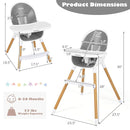 BABY JOY Convertible Baby High Chair, 3 in 1 Highchair w/Adjustable Legs, Dishwasher Safe Tray, Detachable PU Cushion, Footrest, 5-Point Harness for Babies Infants Toddlers (Gray) by TinyTreasures Baby Boutique