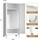 71'' Farmhouse Metal Wardrobe Cabinet with Hanging Rod, 2 Barn Door Wardrobe Closet with 2 Adjustable Shelves,for Dining Room,Bedroom,Living Room, Cloak Room,Office (White) by CozyNest Decor
