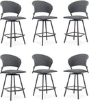 VICLLAX Patio Bar Stool Chairs with Footrests and Padded Seat, Bar Height Swivel Patio Chairs Set of 6, Woven Wicker Swivel Bar Stools for Lawn Garden, Grey by CozyNest Decor