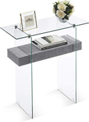 ivinta Narrow Glass Console Table with Storage, 31.5'' Modern Entryway Table with Storage Shelves for Living Room, Hallway, Foyer, Bedroom 5103 (Gray) by CozyNest Decor