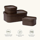 La Jolie Maison Vegan Leather Storage Boxes with Lids, Set of 3 Decorative Storage Containers Organize Stackable Storage Box, Mocha by CozyNest Decor