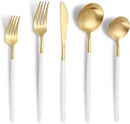 Matte White Gold Silverware Set for 6,Modern Stainless Steel Brushed Cutlery Set,30-Pieces Heavy Duty Flatware Set,Knives Spoons and Forks Set Utensils Set, Satin Finish, Dishwasher Safe by CozyNest Decor
