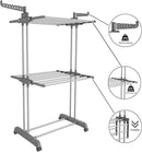 Bigzzia 3 Tier Clothes Drying Rack, 57 Inch Laundry Drying Rack, Foldable Stainless Steel Kids Clothing Rack, Movable Laundry Rack for Indoor Outdoor - Grey by CozyNest Decor