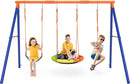 GIKPAL Swing Sets for Backyard, Outdoor Swing Set for Kids Ages 3-8, Outdoor Heavy-Duty Metal Swing Set with 2 Saucer Swings and a Double Ring Swing, 440 lbs Capability,Yellow-blue1,Medium,(YCQQJ01) by TinyTreasures Baby Boutique