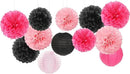 Hot-Pink Black Party-Decorations Paper Flowers Lanterns - 15PCS Graduation Birthday Tissue Pom Poms Streamers,Baby Girl Women Bachelorette Hanging Supplies Decor Hugfond by CozyNest Decor