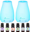 Diffuserlove 2 Pack 200ml Essential Oil Diffuser Ultrasonic Aromatherapy Diffuser with Waterless Auto Shut-Off Aroma Cool Mist Humidifiers with 6 Bottles of Natural Essential Oils /7 Color LED Lights by TinyTreasures Baby Boutique