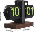 Flip Desk Clock, Retro Vintage Flip Desk Table Clock, Digital Sided Large Numbers Mechanical Flip Clock Wood Base for Living Room, Study Room and Office（Frosted Black） by CozyNest Decor