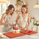 SMIRLY Plastic Cutting Board Set with Holder 3 Pieces, Non-Slip Dishwasher Safe Chopping Boards for Kitchen, Orange by CozyNest Decor