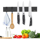 Dmore magnetic knife holder for wall—with 2 hooks, No Drilling 12 Inch black knife magnetic strip, Powerful knife magnet rack, include Adhesive Tape and screws for Knives, Utensils, and Tools by CozyNest Decor