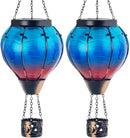 Starsoul 2 PC Blue Hot Air Balloon Solar Lantern Glass Solar Hot Air Balloon Flickering Flame Hanging Garden Light Waterproof Garden Yard Farmhouse Decor by GreenHaven Gardens