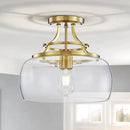 WUZUPS Chandelier Rustic Farmhouse Industrial Round Semi-flushmount Ceiling LED Light Fixture with Clear Glass Shades for Bathroom Kitchen Foyer Entryway, H 11.8" x W 13.4", E26 Base, Brushed Gold by CozyNest Decor