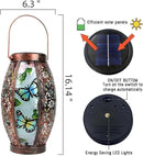 Butterfly Solar Lanterns Glass & Metal Hanging Lantern Outdoor Waterproof 16" H Tabletop Light with Hollowed-Out Design for Garden Patio Table Decor Mother's Day Gift by GreenHaven Gardens