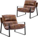 DUOMAY Mid-Century Accent Chair Armchair Set of 2, Comfy PU Leather Leisure Chair Lazy Chair with Metal Leg for Living Room Bedroom Office Apartment, Brown by CozyNest Decor