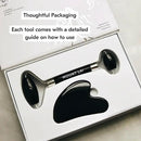 Mount Lai Obsidian Gua Sha Facial Tools, Black Obsidian Gua Sha Facial Tools Set and Roller, Guasha Tool for Face to Relieve Muscle Tension and Reduce Puffiness, Anti Aging Skin Care Sets for Women by CozyNest Decor