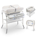 2-in-1 Baby Bathtub with Changing Table, Foldable Diaper Changing Station with 4 Wheels, Waterproof Pad, Storage Rack and Baby Bath Tub, Adjustable Height Portable Nursery Organizer for Newborn Infant by TinyTreasures Baby Boutique