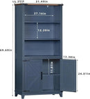 70in Tall Bookshelf 5 Tier Bookcase with Barn Doors and Adjustable Shelves, Blue Farmhouse Book Shelf with Storage Cabinet, Wood Freestanding Display Bookshelves for Bedroom, Living Room by CozyNest Decor