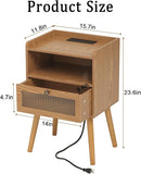 AWASEN Mid Century Nightstand with Charging Station, Modern Bedside Table with Glass Decorative Drawer, Small End Side Table with 2 Tiers Storage for Bedroom, Office and Small Space(Brown) by CozyNest Decor