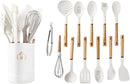13-Piece silicone utensil set wood handle nonstick cookware safe dishwasher safe kitchen tools BPA free heat resistant (450°F/230°C) ceramic pan safe cooking gifts housewarming (White) by CozyNest Decor