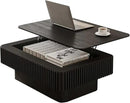 Lift Top Coffee Table with Storage, Solid Wood Coffee Table with Adjustable Height, Fluted Center Table Accent Tea Table for Living Room, Apartment, Office (38.6" Black) by CozyNest Decor