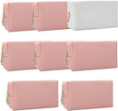 Bridesmaid Proposal Gifts Letter Cosmetic makeup bag bulk for Wedding Party Favors Bachelorette party decorations Toiletry Organizer Bag Makeup Case Gift (8, White&Pink) by TinyTreasures Baby Boutique