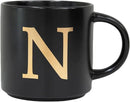 COLLECTIVE HOME - Monogram Ceramic Mugs, 15 oz Golden Initial Black Coffee Cups, Elegant Alphabet Tea Mugs, Elegant Personalized Mug with Gift Box, Unique Mug with Double Side Capital Lette (N) by CozyNest Decor