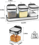 XIUDI Condiment Seal Jar Spice Container with Lids and Spoons，Clear Glass Condiment Canisters Pots Seasoning Box Salt Container Sugar Bowl Set of .Used in Kitchen, Coffee Table,Set of 3 by CozyNest Decor