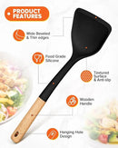 Silicone Cooking Utensils Set, Perfectly Angled for Frying, Mixing,Serving,Draining,Turning and Stirring, BPA-Free Matte Silicone, Wood Handles, Safe for Nonstick Cooking Surfaces,4 Pack (Black) by CozyNest Decor