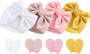 BQUBO Newborn Baby Hats Mittens Set Hospital Hat Beanie Infant Bow Hats Baby Gloves No Scratch Mittens for 0-6 Months by TinyTreasures Baby Boutique