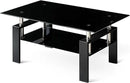 Black Glass Coffee Table for Living Room, Mordern Rectangle Tempered Glass Sofa Center Tables with Black Metal Leg for Home Office by CozyNest Decor
