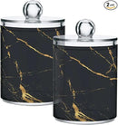 2 Pack Qtip Holder Organizer Dispenser Gold Black Marble Texture Bathroom Storage Canister Cotton Ball Holder Container for Cotton Pads/Swabs/Floss by CozyNest Decor