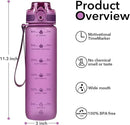 32oz Motivational Water Bottles with Time Marker & Fruit Strainer, Transparent Gradient Color Water Bottle with Times to Drink, Leakproof & BPA Free, Reusable Bottle with Strap (No Straw) by CozyNest Decor