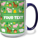 Personalized Mug for Kids - Farm Animals - Custom Name/Text, Ceramic Hot Chocolate/Cocoa/Coffee Cup for Boys/Girls, Birthday/Christmas/Holiday Gift - 15 oz, Navy Blue Handle by TinyTreasures Baby Boutique