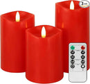 Red Flameless Candles with Remote, Flickering Battery Operated Candles with Timer, Real Wax LED Pillar Fake Candles for Christmas Party Home Decor, Set of 3 by CozyNest Decor