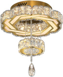 Flashing God Small Crystal Chandeliers Dia 12" Gold Chandelier Flush Mount Ceiling Light for Bedroom Living Room Dining Room Hallway Dimmable 3 Rings LED Celing Lighting Fixtures by CozyNest Decor