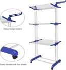 Bigzzia Clothes Drying Rack, Folding Stainless Steel Drying Rack Clothing Indoor Outdoor, Space-Saving, 4 Tier Laundry Drying Rack with Two Side Wings Grey Blue by CozyNest Decor