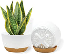 8 Inch Pots for Indoor Plants, Self Watering Planters with Drainage and Saucers, Plastic Outdoor Flower Pot, Set of 2, White by GreenHaven Gardens