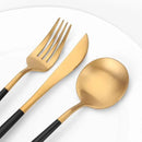 Matte Gold Silverware Set with black handle, Vanys 20 Piece Stainless Steel Cutlery Flatware Set, Kitchen Utensil Sets for 4, Tableware With Knife Spoons And Forks Set, Satin Finished Polished by CozyNest Decor