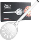Pizza Turning Peel, 8-inch Pizza Peel Turner Spinner, Long Handle Perforated Aluminum Pizza Peel with Silicone Hook, Pizza Oven Accessories by CozyNest Decor